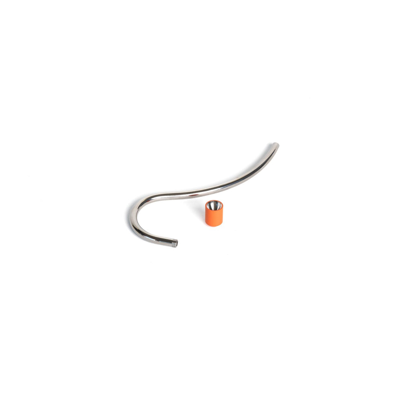 Titanium wizard pipe with an orange tip on a white background
